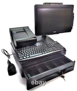 Système complet Toshiba POS Touch 6200-E1C avec imprimante, tiroir-caisse et scanner.