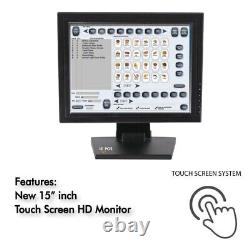 Système de point de vente tout-en-un avec écran tactile pour restaurant, comprenant 15 imprimantes POS et 2 imprimantes en vente.