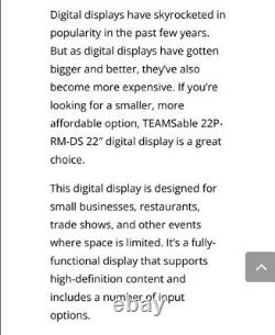 TEAMSable 22P-RM-DS 22 Affichage POS Signalisation Numérique Android 9.0, Écran Tactile