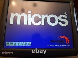 Terminal point de vente tactile Micros Workstation 5A avec système Windows CE 6.0, support et alimentation